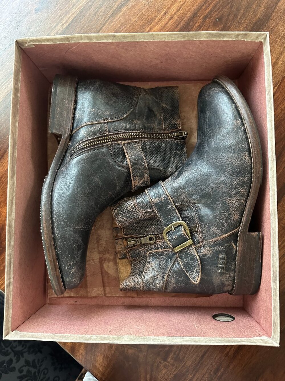 BED STU Becca Black Lux Distressed Leather Moto Ankle Boots Women Size 9.5 $125